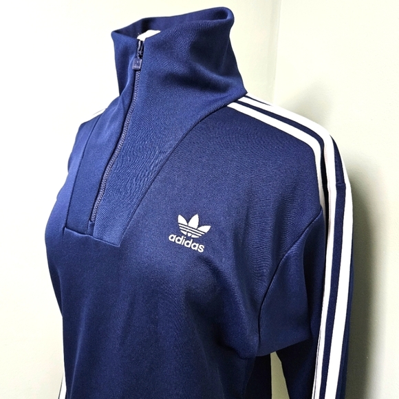 adidas Adicolor Track Top Pullover Funnel Neck Qtr Zip Jacket Navy XSMALL NWT - Picture 5 of 10